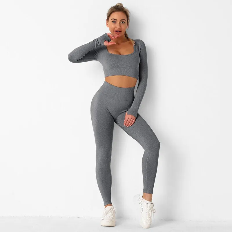 040 Seamless long sleeves crop top   leggings