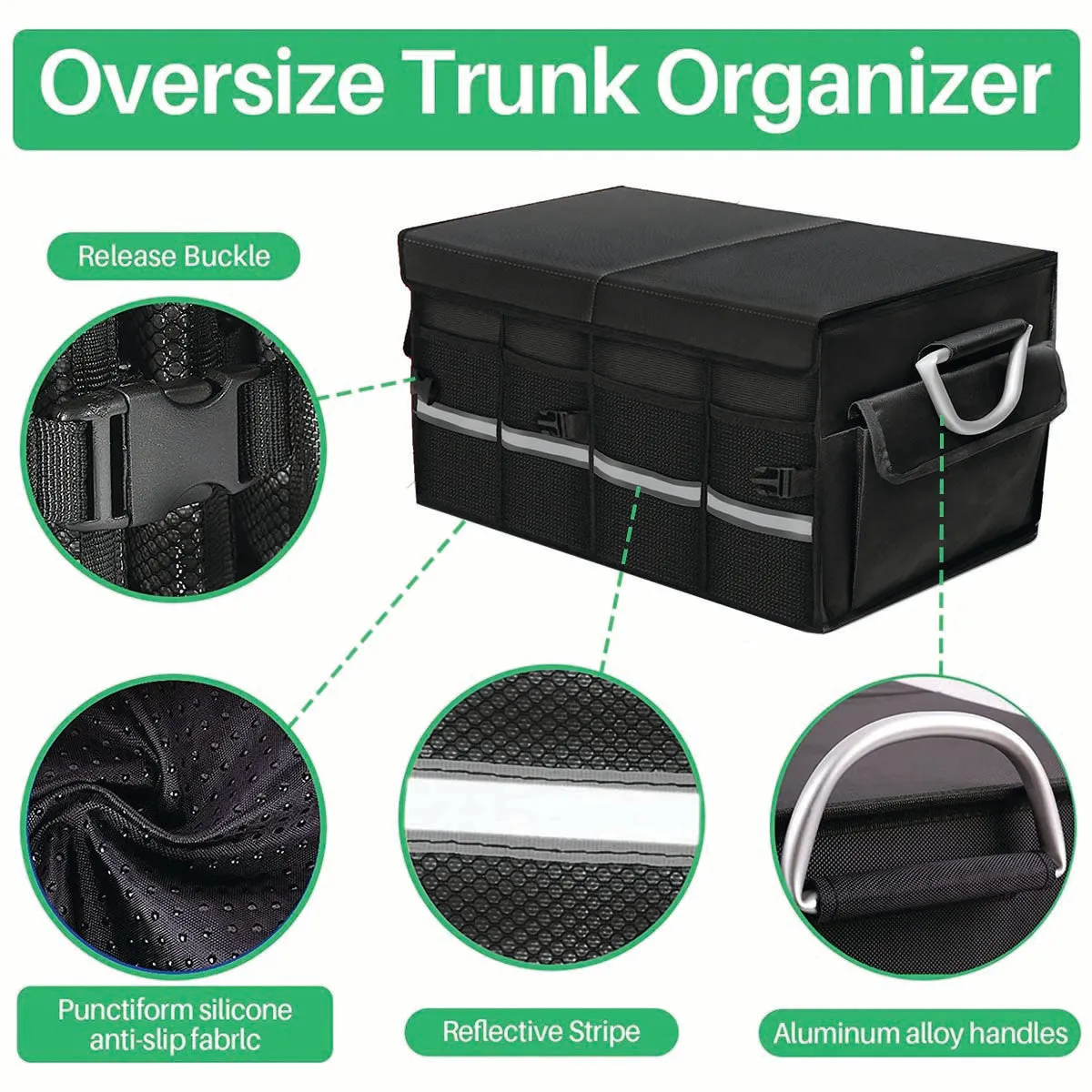 Big Trunk Organizer, Cargo Organizer SUV Trunk Storage Waterproof Collapsible Durable Multi Compartments DE12994