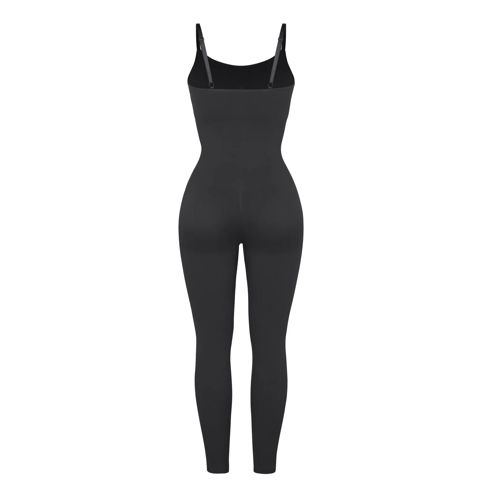Chic Black Ribbed Shaping Full Jumpsuit