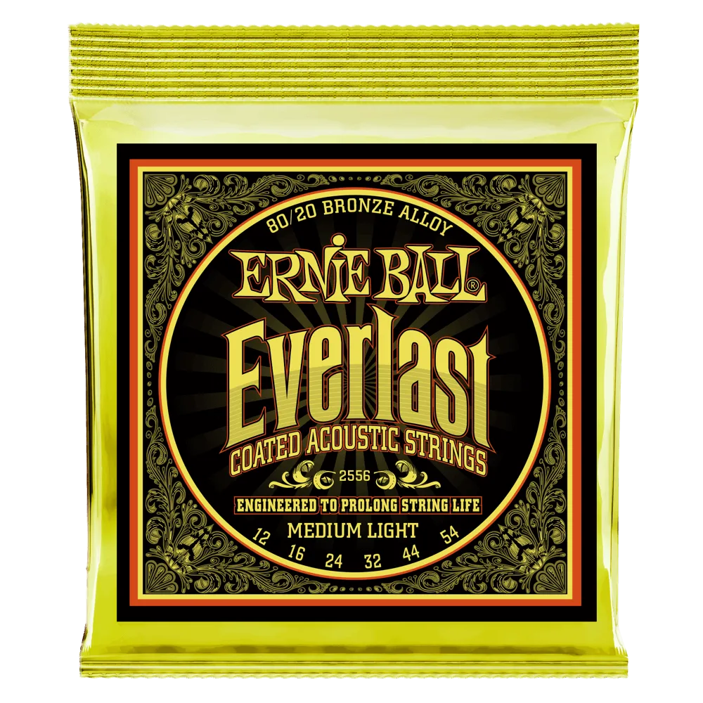 Ernie Ball Everlast Medium Light Coated 80/20 Bronze Acoustic Guitar String, 12-54 Gauge