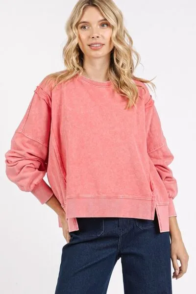 Hazel Blues® |  Mittoshop Side Slit Exposed Seam Round Neck Sweatshirt