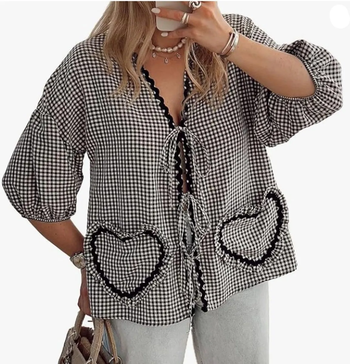 I Heart You Babydoll Tie Front Blouse