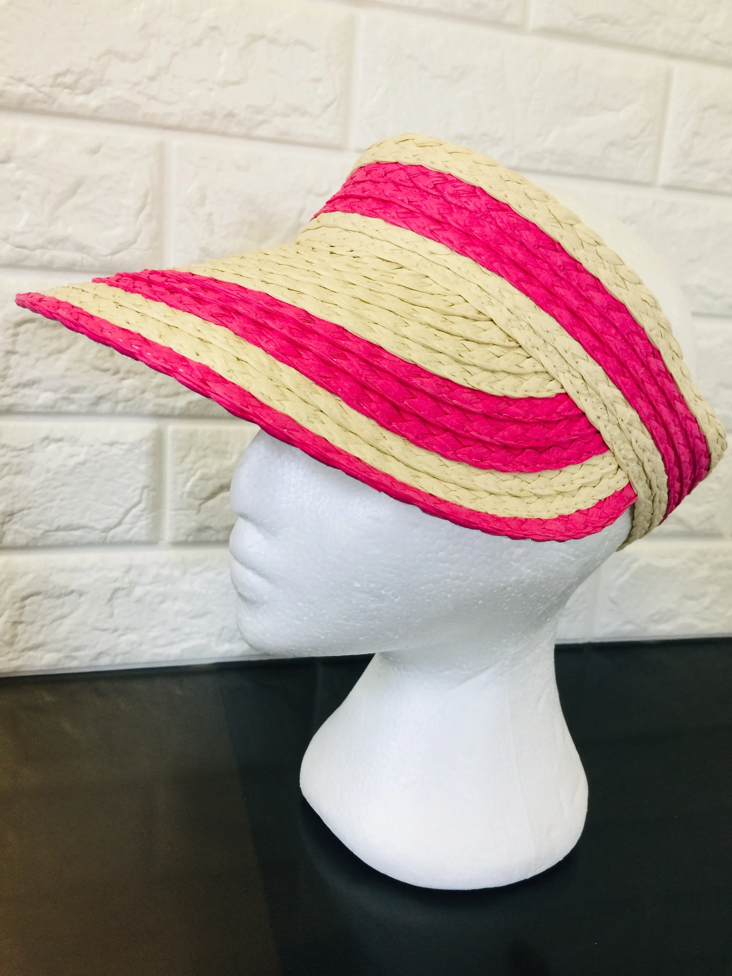 New Nordstrom's Women's Straw Woven Visor in Pink & Natural! One Size