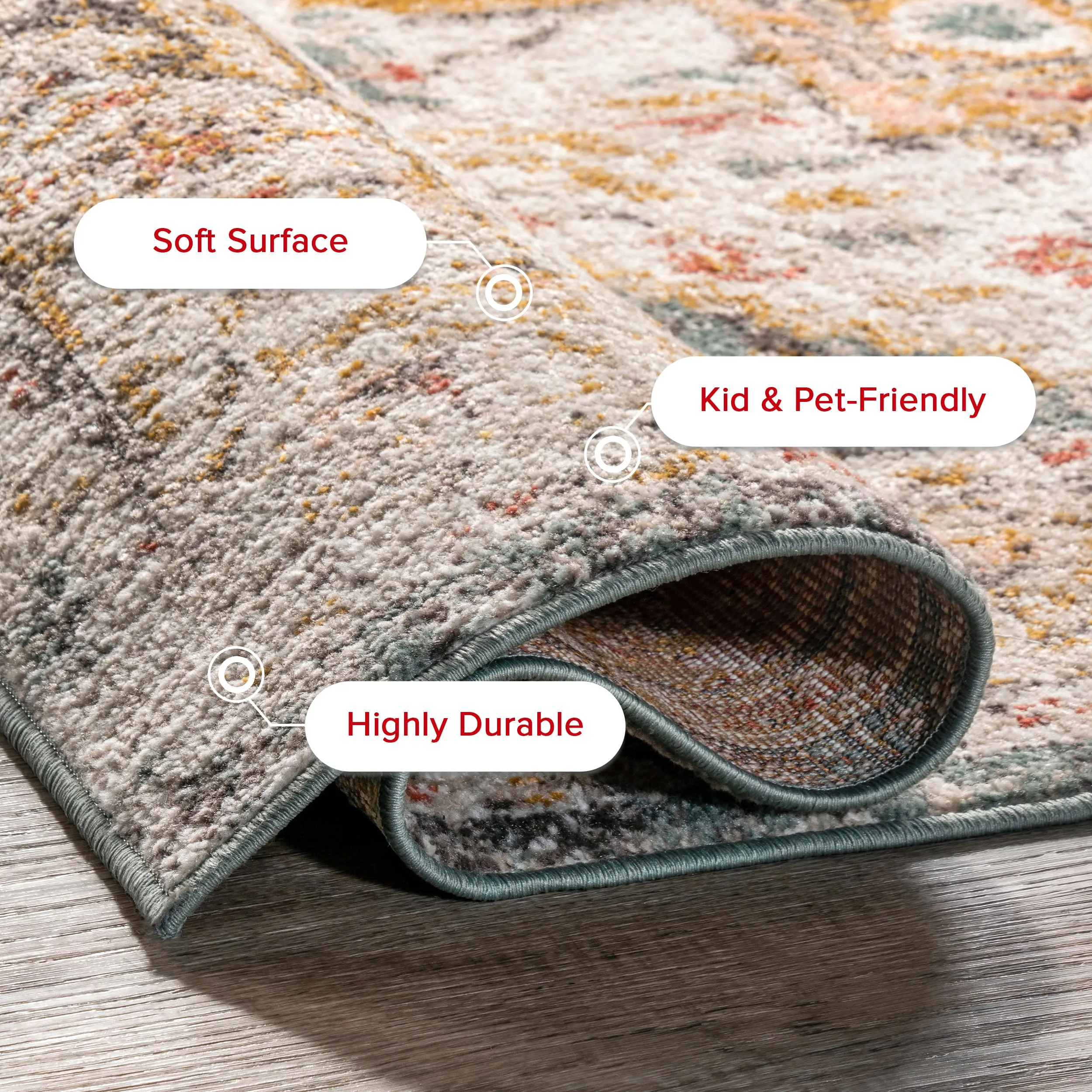 nuLOOM Performance Oriental Style Area Rug, Vintage Design, Durable, Easy to Clean, Justine Beige, 3' x 8' - new