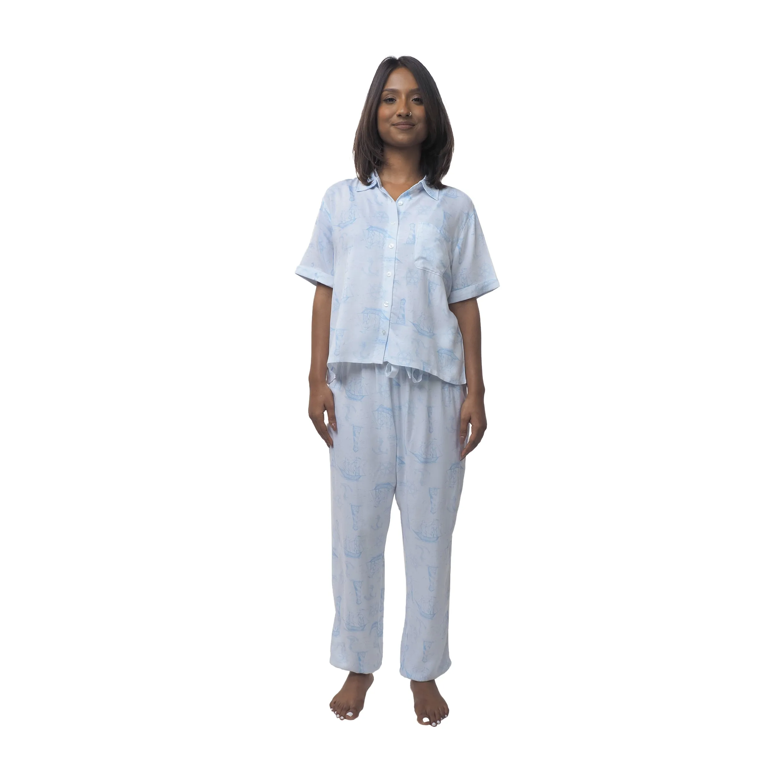 S/SLV NOTCHED COLLAR CUFFED PJ SET