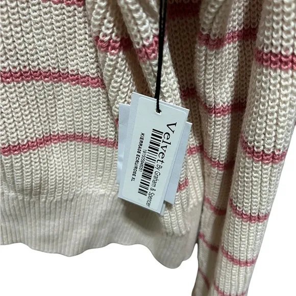 Velvet by Graham &amp; Spencer Womens XL Cream &amp; Pink Stripe Oversized Cozy Sweater
