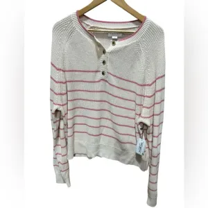 Velvet by Graham &amp; Spencer Womens XL Cream &amp; Pink Stripe Oversized Cozy Sweater