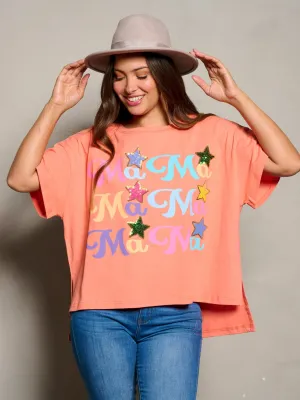 WOMEN'S SHORT SLEEVE STARS DESIGN HIGH-LOW GRAPHIC TOP